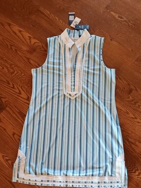 Cabana Life Blue & White Striped Tunic with Contrast Trim UPF 50